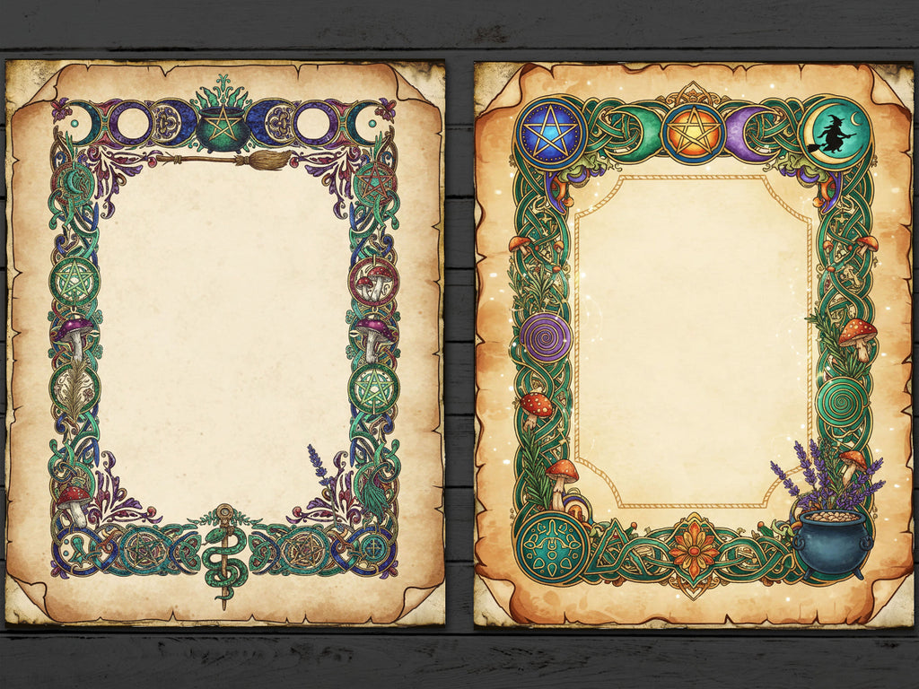 Wicca Parchments: Junk Journal Kit, DIY Spellbook, 40 Enchanted pages for Commercial Use