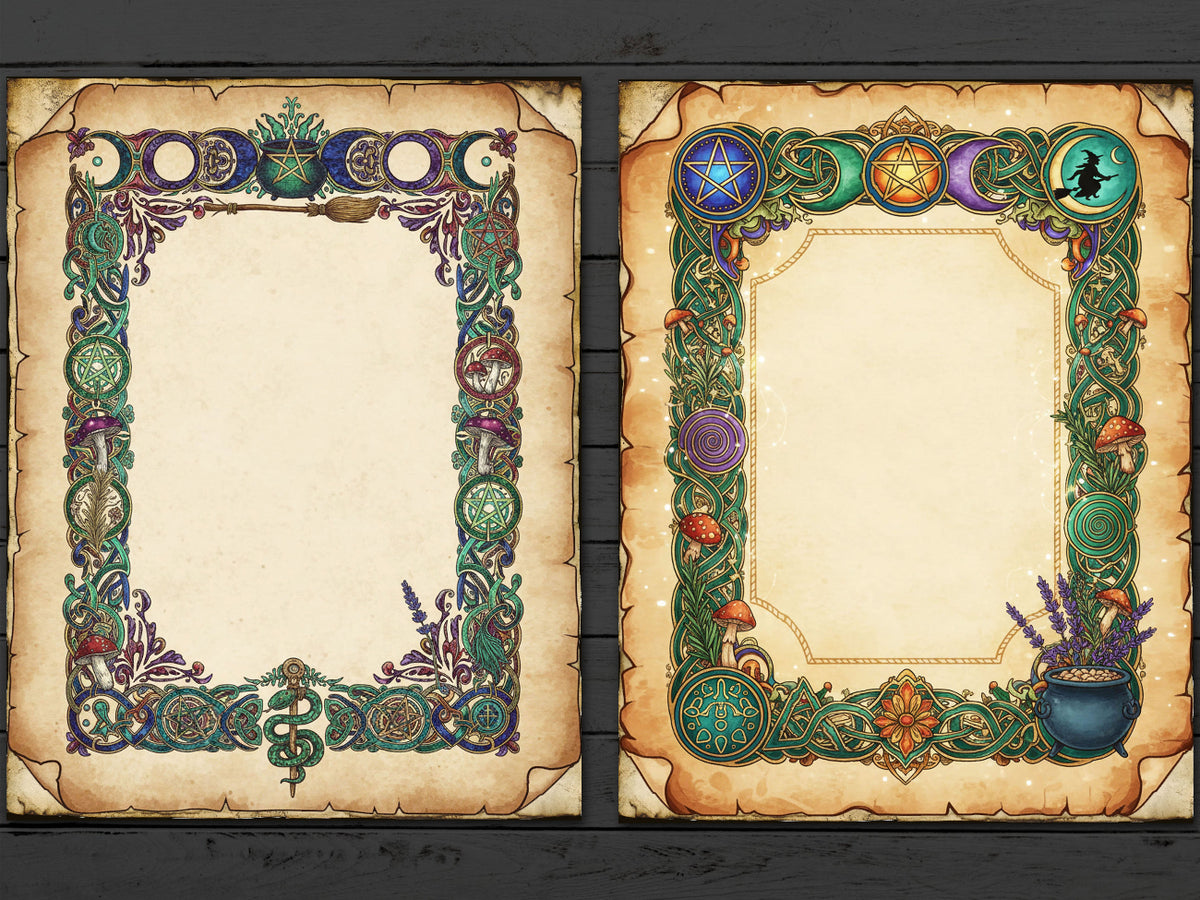 Wicca Parchments: Junk Journal Kit, DIY Spellbook, 40 Enchanted pages for Commercial Use