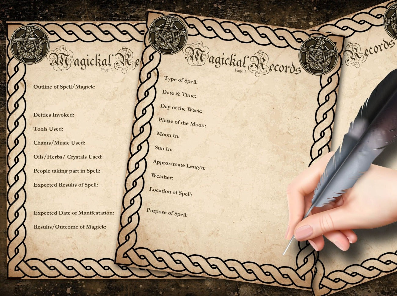 SPELL RECORD TEMPLATE Printable Book of Shadows, 3 Pages - Morgana Magick Spell