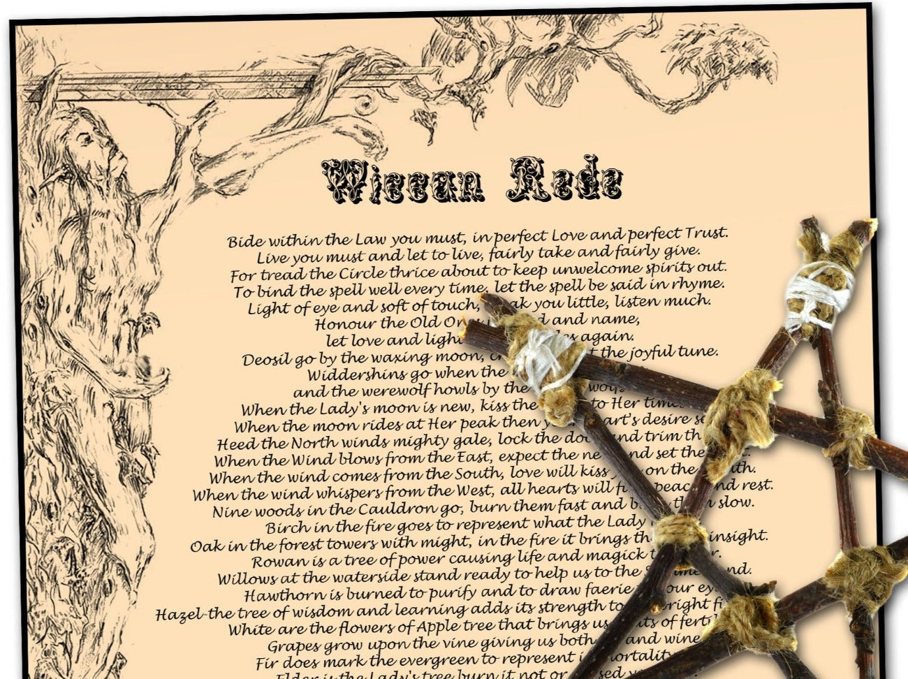 Close-up of  WICCAN REDE the Laws of Wicca, Printable Book of Shadows Page - Morgana Magick Spell