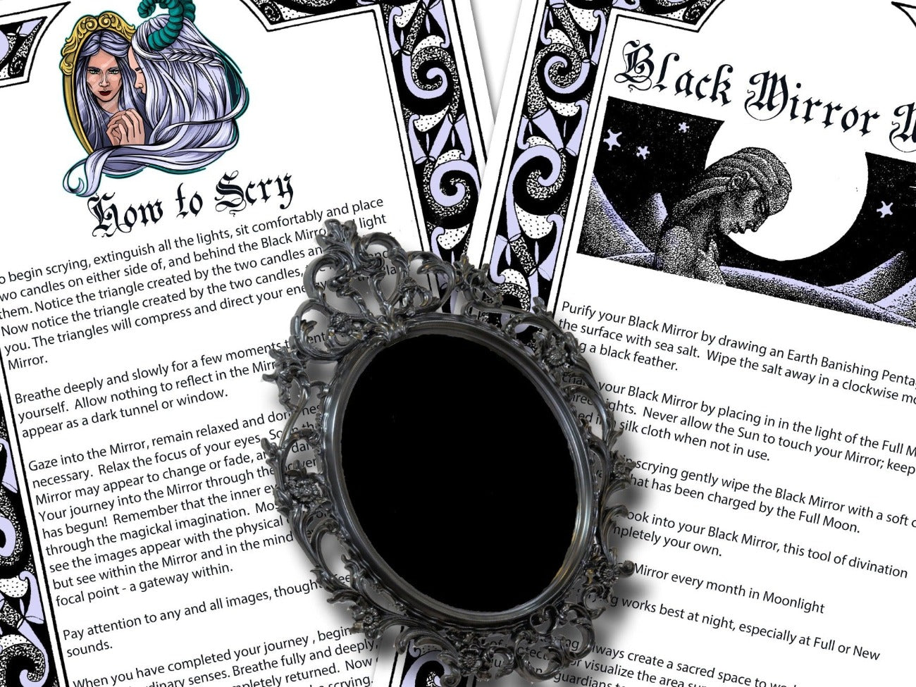BLACK MIRROR Magick and Scrying Printable Book of Shadows, 2 Pages - Morgana Magick Spell