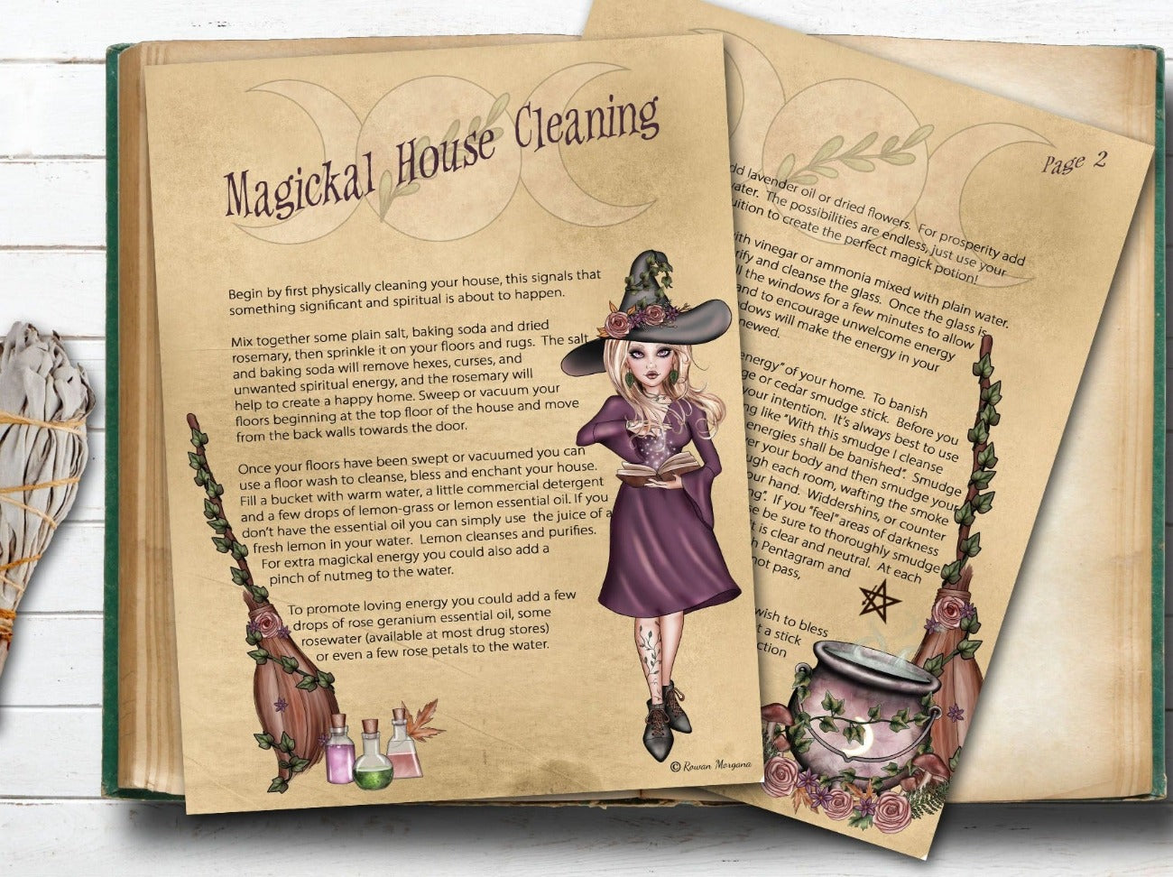 HOUSECLEANING MAGICK  Printable Book of Shadows, 2 Pages - Morgana Magick Spell