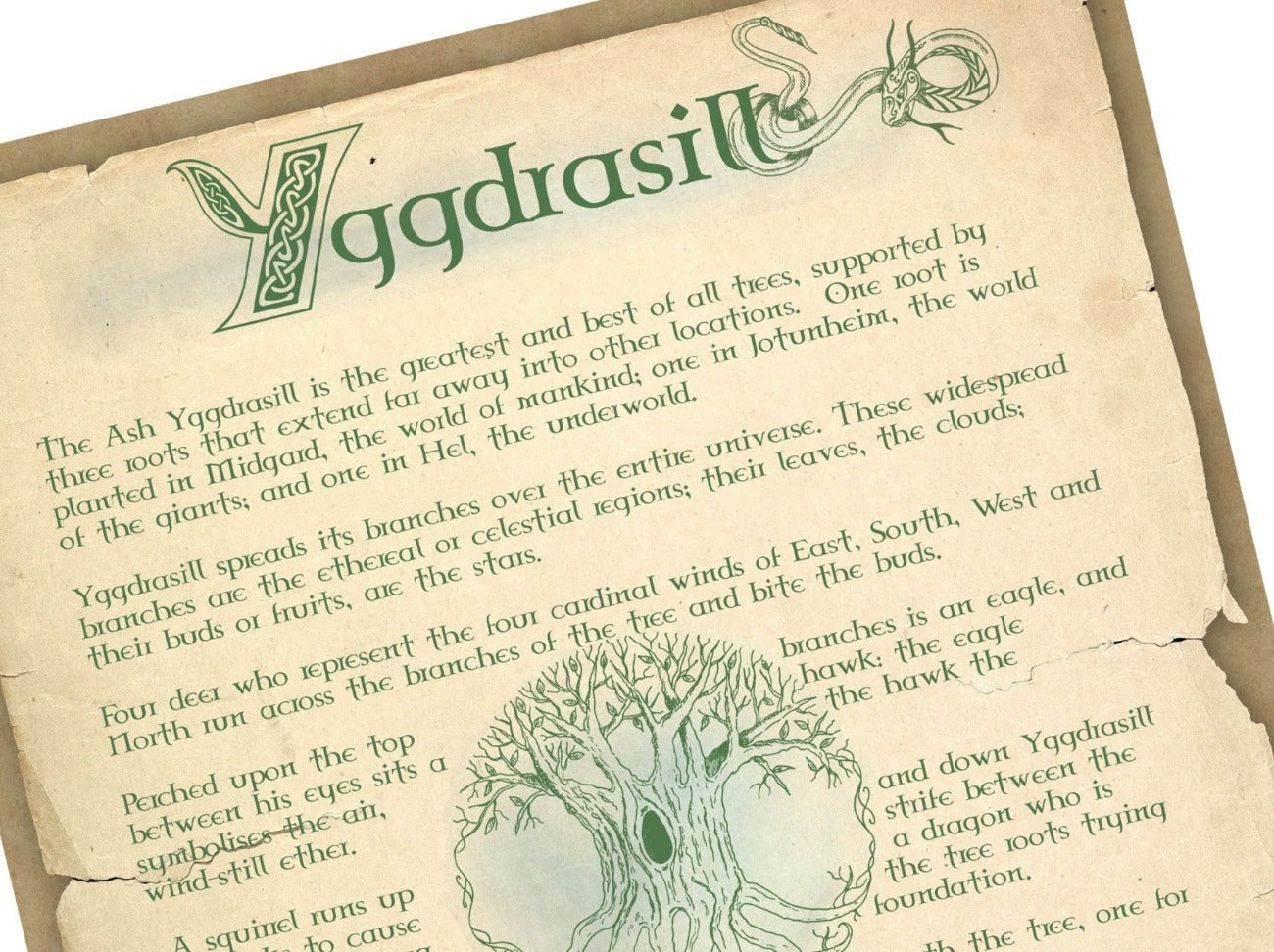 Close-up of YGGDRASIL Celtic World Tree , Printable Book of Shadows Page - Morgana Magick Spell