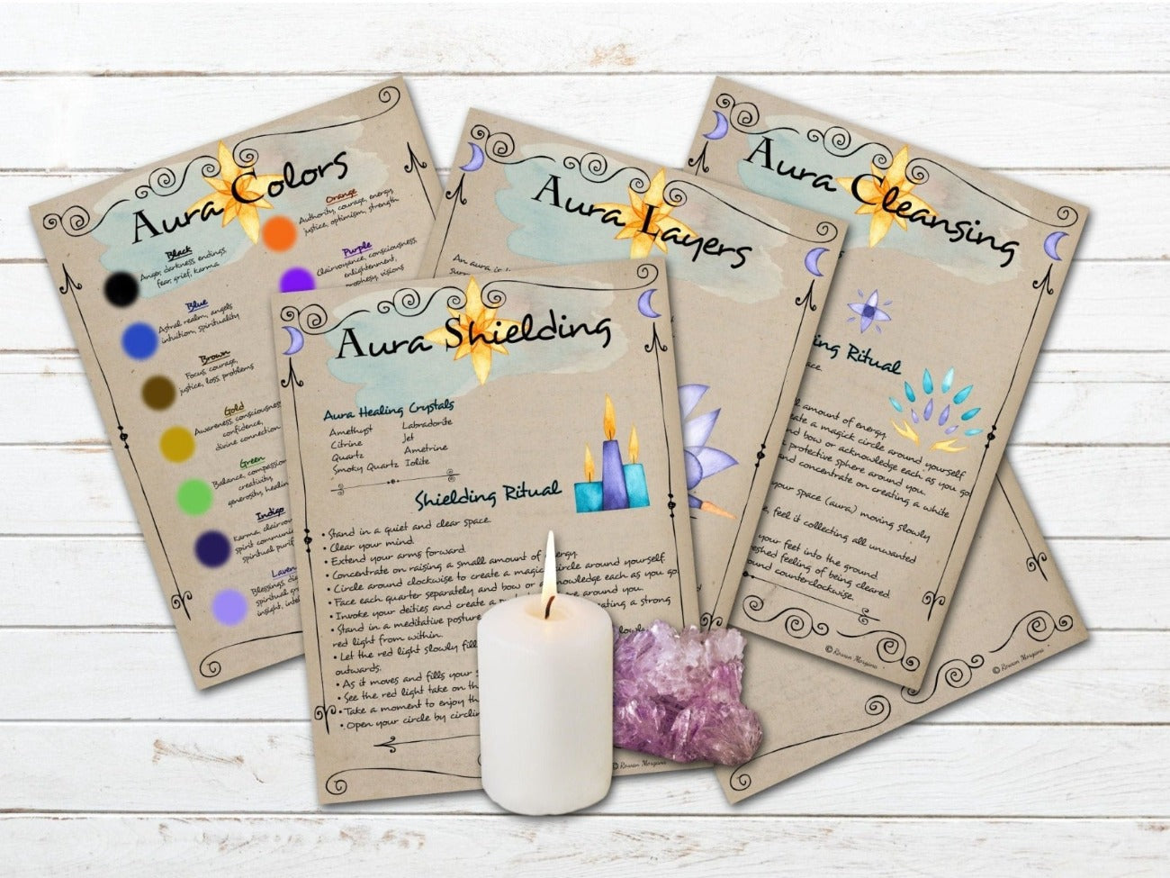 AURA GUIDE Printable Book of Shadows, 5 Pages - Morgana Magick Spell