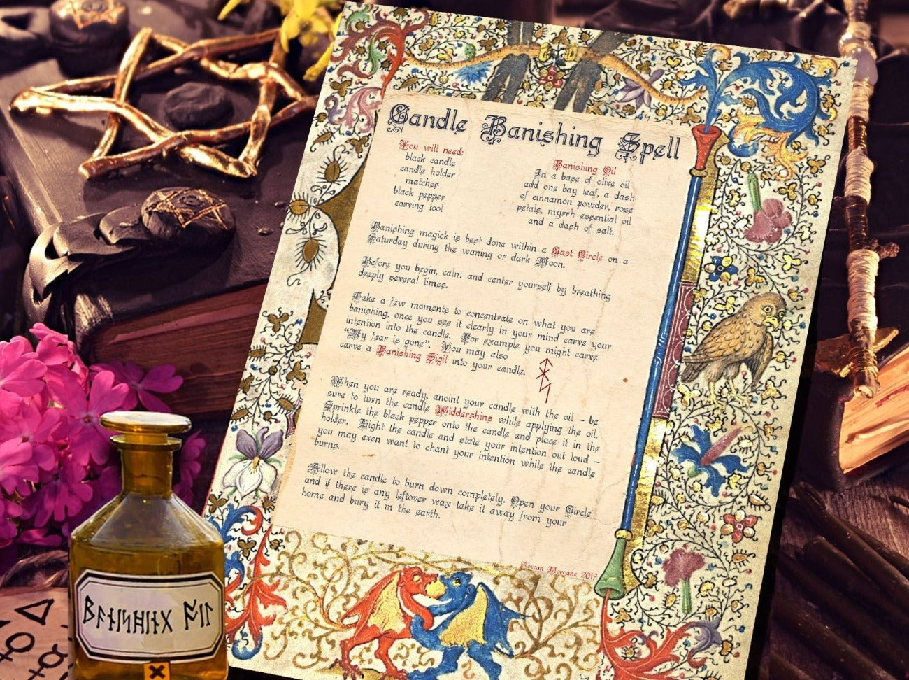 CANDLE BANISHING SPELL, Includes Recipe for Banishing Oil, Candle Magic, Wicca Cleansing Ritual - Morgana Magick Spell