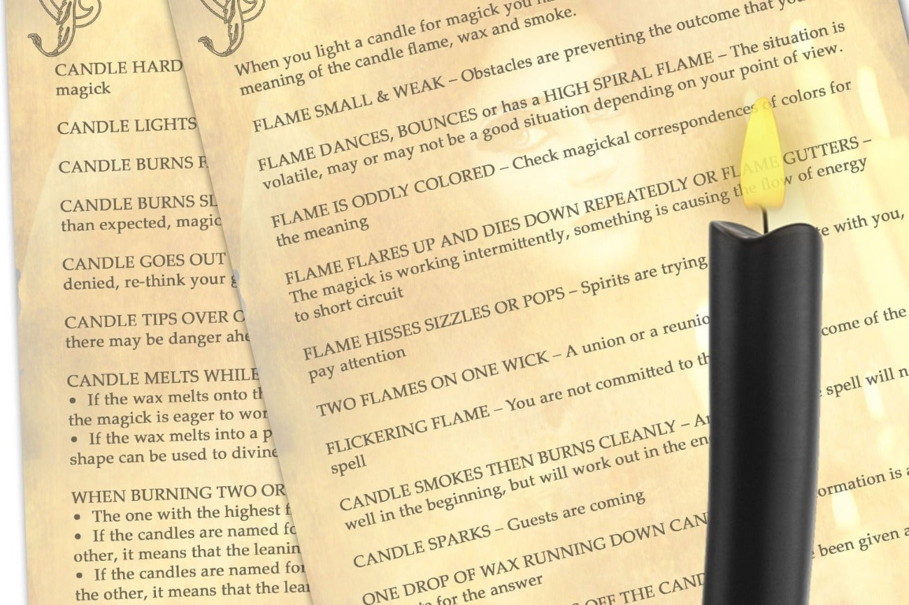 Close-up of  CANDLE FLAME DIVINATION  Printable Book of Shadows, 2 Pages - Morgana Magick Spell