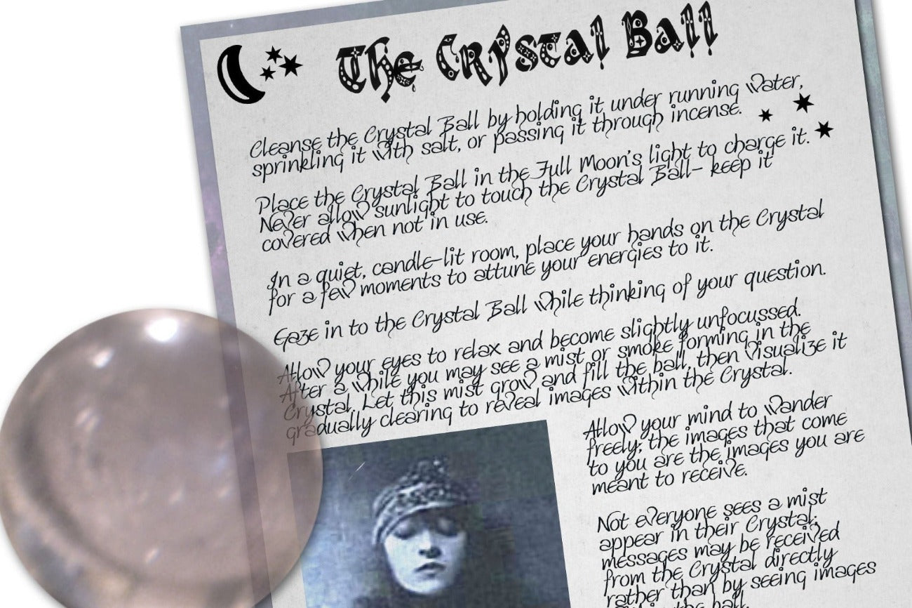 Close-up of CRYSTAL BALL SCRYING Printable Book of Shadows Page - Morgana Magick Spell