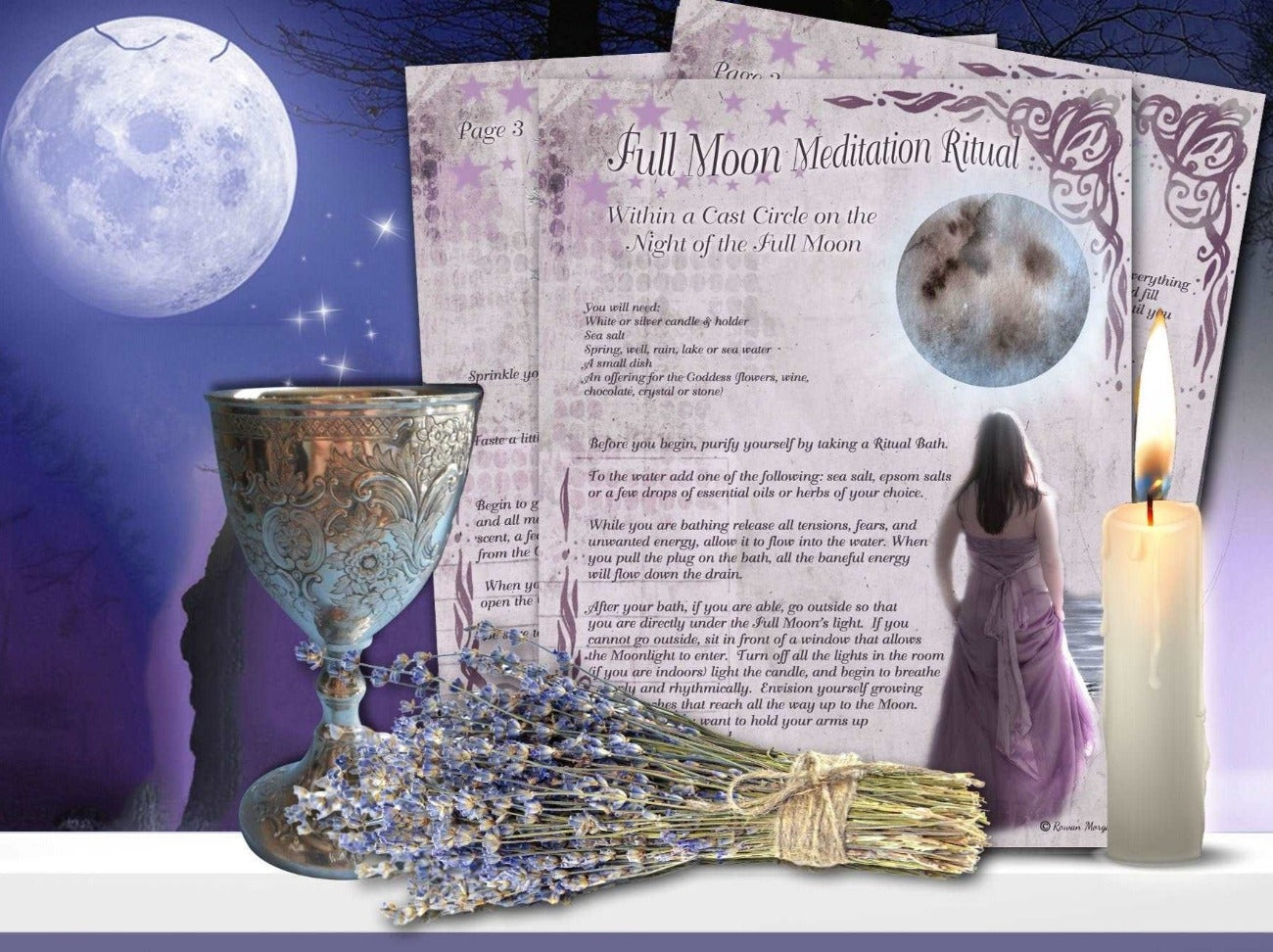 FULL MOON MEDITATION Printable 3 Pages - Morgana Magick Spell