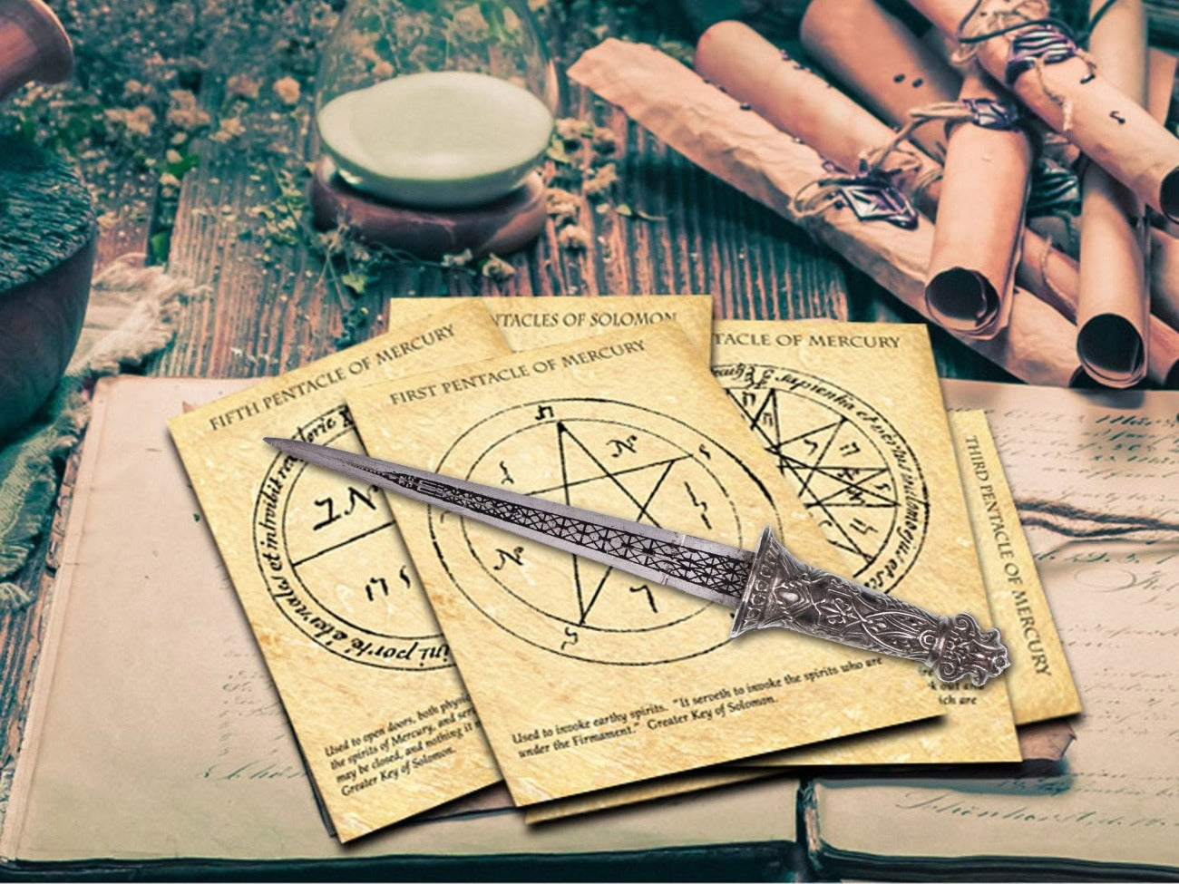 Mercury Pentacles of Solomon, five pages Key of Solomon, occult grimoire download for Book of Shadows or spellbook.