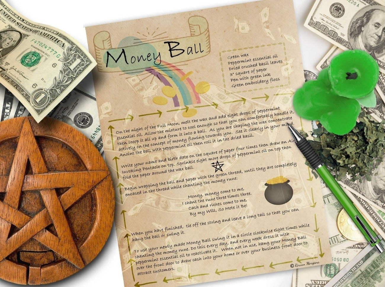 MONEY BALL a Spell of Riches, Melted Wax Spell for Prosperity, Wicca Candle Magic - Morgana Magick Spell