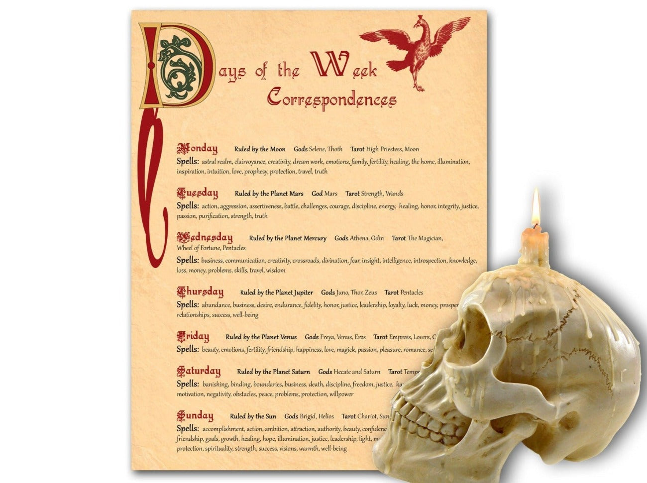 WEEKDAY CORRESPONDENCES Printable Book of Shadows Page - Morgana Magick Spell